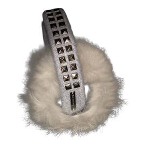 MICHAEL KORS FAUX FUR EAR MUFFS STUDDED EAR MUFFS GRAY SILVER FAUX FUR HAT